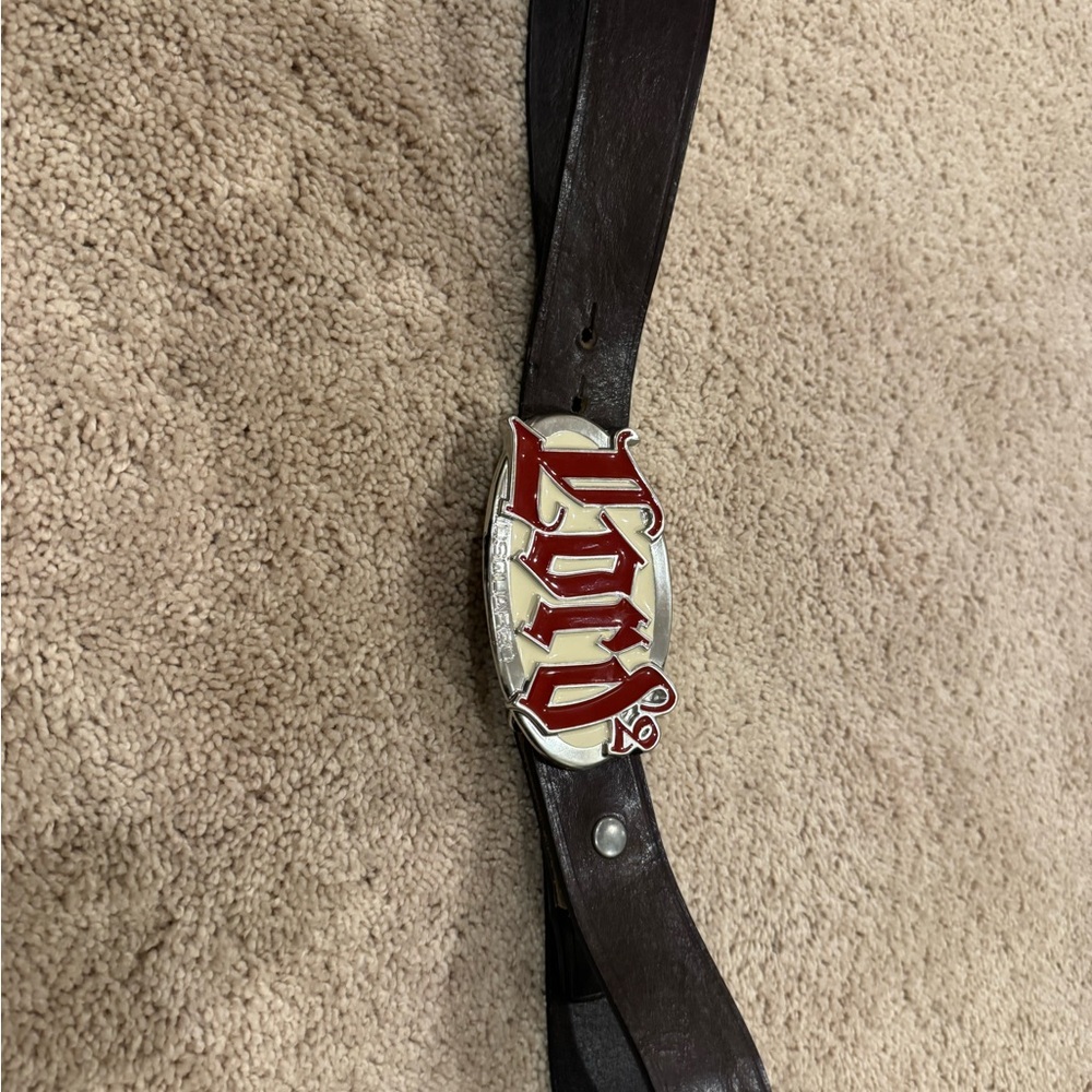 DSQUARED Brown Belt with Red and Cream Buckle